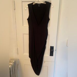 Forever 21 Deep V Black Asymmetrical Hem Midi Dress Size Small